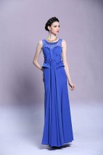Perfect Column/Sheath Blue Scoop Chiffon Sleeveless Floor Length Zipper
