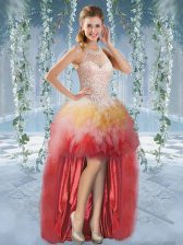 Custom Made Halter Top High Low Lace Up Multi-color for Prom and Party with Beading and Ruffles