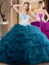 Deluxe Sleeveless Lace Up Floor Length Embroidery and Ruffled Layers Sweet 16 Dresses