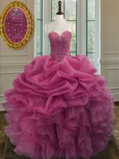 Clearance Sleeveless Floor Length Beading and Ruffles Lace Up Quinceanera Gown with Lilac