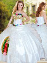 Nice White Lace Up 15 Quinceanera Dress Beading and Appliques and Ruffles Sleeveless Floor Length