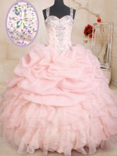  Straps Pick Ups Floor Length Ball Gowns Sleeveless Baby Pink Quinceanera Dress Zipper