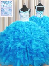  Aqua Blue Lace Up Quinceanera Gowns Beading and Ruffles Sleeveless Floor Length