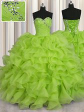  Sweetheart Sleeveless Vestidos de Quinceanera Floor Length Beading Organza