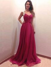 Noble Scoop Burgundy A-line Appliques Side Zipper Chiffon Sleeveless