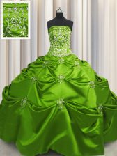 Captivating Taffeta Lace Up Strapless Sleeveless Floor Length Sweet 16 Dresses Beading and Appliques and Embroidery