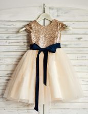 Noble Scoop Sashes ribbons and Sequins Flower Girl Dresses for Less Champagne Zipper Sleeveless Mini Length