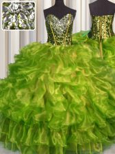  Olive Green Sleeveless Beading and Ruffles Floor Length Quinceanera Dress