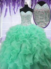 Cute Apple Green Sweetheart Neckline Ruffles and Sequins Quinceanera Dresses Sleeveless Lace Up