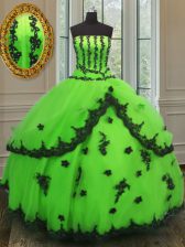 Vintage Quinceanera Gown Military Ball and Sweet 16 and Quinceanera with Appliques Strapless Sleeveless Lace Up