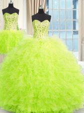 On Sale Three Piece Strapless Neckline Beading and Ruffles Quinceanera Dresses Sleeveless Lace Up