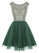  Scoop Mini Length Peacock Green Prom Party Dress Tulle Sleeveless Beading and Appliques