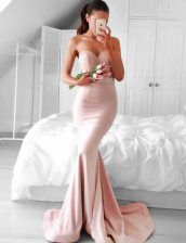  Mermaid Pink Sweetheart Neckline Lace and Sashes ribbons Prom Dresses Sleeveless Zipper