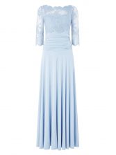 Stunning Bateau 3 4 Length Sleeve Silk Like Satin Prom Dresses Lace Zipper