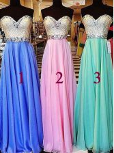  Blue A-line Beading Prom Evening Gown Zipper Chiffon Sleeveless Floor Length