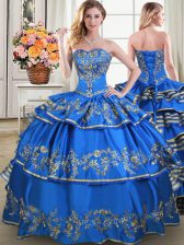  Blue Lace Up Vestidos de Quinceanera Beading and Embroidery and Ruffled Layers Sleeveless Floor Length