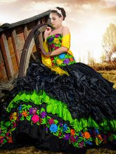 Fashionable Strapless Sleeveless Lace Up Sweet 16 Quinceanera Dress Black Organza and Taffeta
