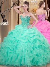 Super Pick Ups Sweetheart Sleeveless Lace Up Sweet 16 Quinceanera Dress Apple Green Organza