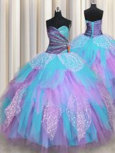  Sweetheart Sleeveless Lace Up Quinceanera Gown Multi-color Tulle