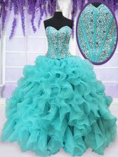 Ideal Sleeveless Lace Up Floor Length Beading and Ruffles Vestidos de Quinceanera