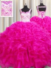  Sleeveless Beading and Ruffles Lace Up Vestidos de Quinceanera