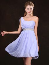 Free and Easy One Shoulder Lavender Sleeveless Sequins and Ruching Mini Length Damas Dress