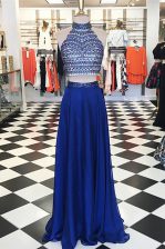  Royal Blue Sleeveless Chiffon Zipper Prom Dresses for Prom