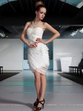  Knee Length White Evening Dress Chiffon Sleeveless Beading and Ruching
