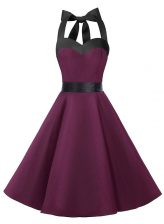 Pretty Dark Purple Zipper Halter Top Sashes ribbons Chiffon Sleeveless