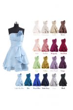  Lavender A-line Satin Strapless Sleeveless Pleated and Hand Made Flower Knee Length Lace Up Prom Dress