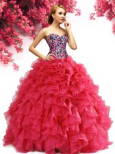 Free and Easy Red Sleeveless Beading and Ruffles Floor Length Ball Gown Prom Dress