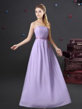 Beauteous Strapless Sleeveless Lace Up Quinceanera Court of Honor Dress Lavender Chiffon
