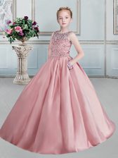  Scoop Floor Length Ball Gowns Sleeveless Pink Little Girls Pageant Dress Wholesale Lace Up