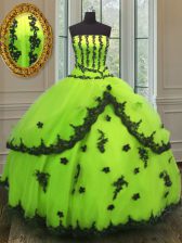 Yellow Green Sleeveless Appliques Floor Length Quinceanera Gown