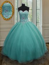 Extravagant Floor Length Ball Gowns Sleeveless Turquoise Vestidos de Quinceanera Lace Up