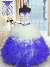 Adorable Blue And White Sweetheart Lace Up Beading and Ruffles Quinceanera Dress Sleeveless
