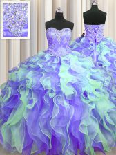 Most Popular Organza Sleeveless Floor Length Sweet 16 Dress and Beading and Appliques and Ruffles