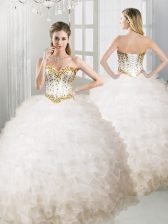  Ball Gowns Quinceanera Gown White Sweetheart Organza Sleeveless Floor Length Lace Up