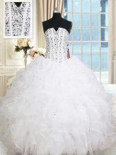  Sleeveless 15th Birthday Dress Floor Length Beading and Ruffles White Organza