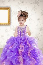 Graceful Sequins Multi-color Sleeveless Organza Lace Up Girls Pageant Dresses for Military Ball and Sweet 16 and Quinceanera