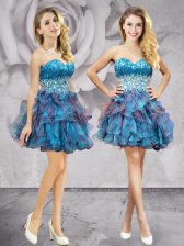 Artistic Multi-color Sleeveless Beading and Ruffles Mini Length Evening Dress