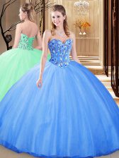  Blue Sweetheart Lace Up Embroidery Vestidos de Quinceanera Sleeveless