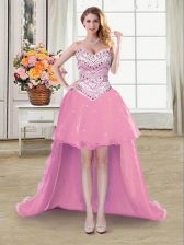  High Low Pink Organza Sleeveless Beading