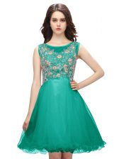 Gorgeous Turquoise Scoop Neckline Embroidery Dress for Prom Sleeveless Zipper