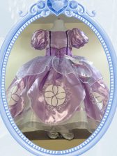 Chic Scoop Short Sleeves Floor Length Zipper Toddler Flower Girl Dress Lavender for Quinceanera and Wedding Party with Beading