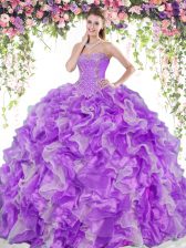Smart White And Purple Sweetheart Neckline Beading and Ruffles Sweet 16 Dress Sleeveless Lace Up