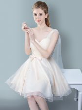 Modest Empire Quinceanera Court Dresses Champagne One Shoulder Tulle Sleeveless Knee Length Zipper