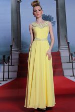 Luxurious Yellow Scoop Side Zipper Lace Prom Dress Sleeveless