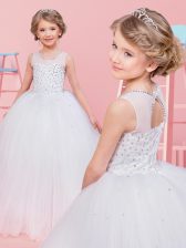 Super Scoop Tulle Sleeveless Floor Length Toddler Flower Girl Dress and Beading