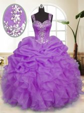 Fantastic Sleeveless Beading and Ruffles and Pick Ups Zipper Quince Ball Gowns